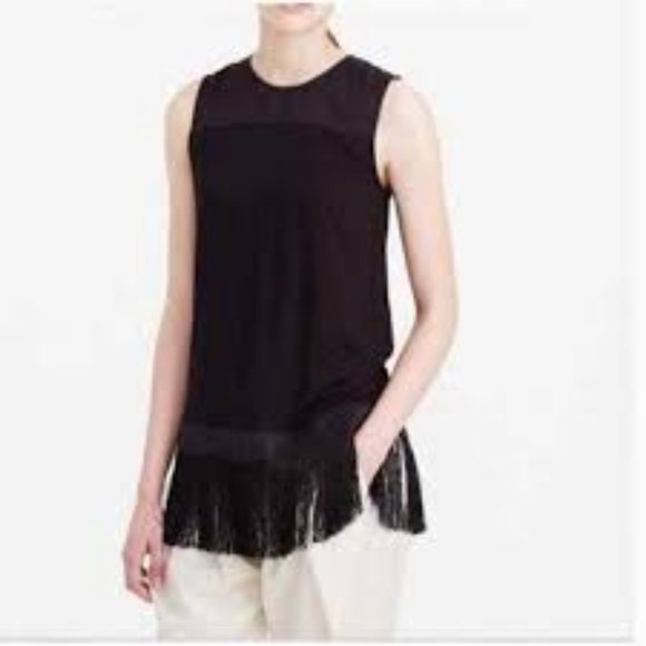 J. Crew Tops - J. Crew Black Sleeveless Fringe hem Tank Top Size Small